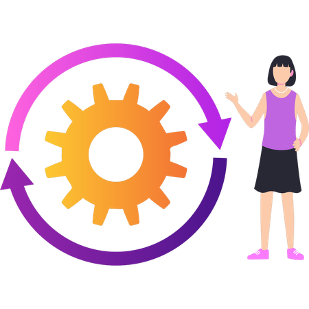 La chica está apuntando a la configuración de la rueda dentada.  Ilustración