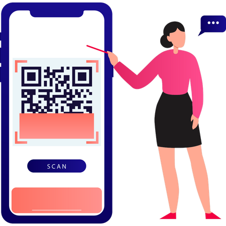 La chica apunta al código QR  Ilustración