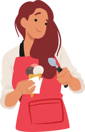 La chica está comiendo helado en cono  Ilustración