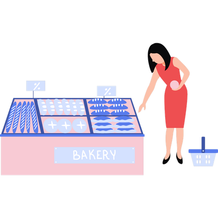 La chica está comprando productos de panadería.  Ilustración