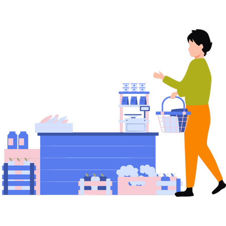 La chica está comprando productos de panadería.  Illustration