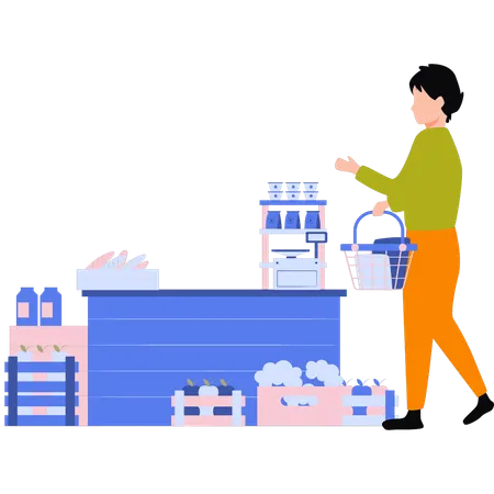 La chica está comprando productos de panadería.  Illustration