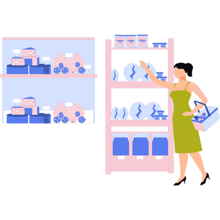 La chica está comprando productos de panadería.  Illustration