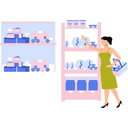 La chica está comprando productos de panadería.  Illustration