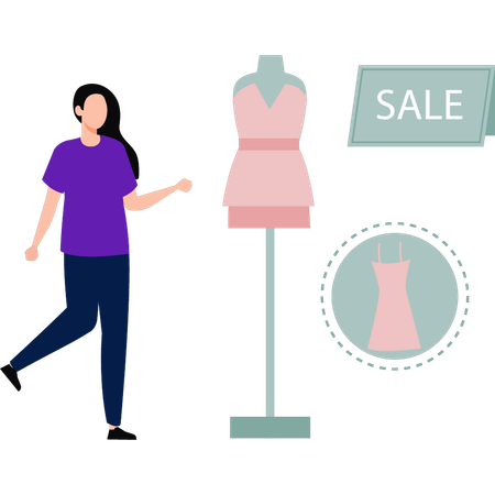 La chica está comprando ropa en oferta.  Illustration