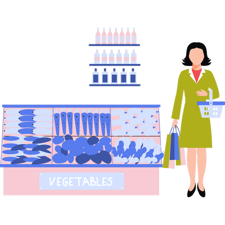 La chica está comprando verduras.  Ilustración