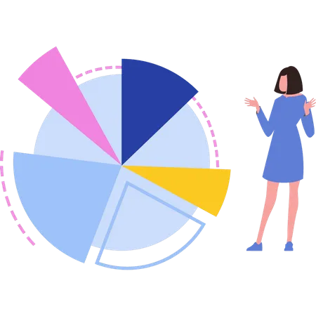 La chica está parada con un gráfico circular  Ilustración