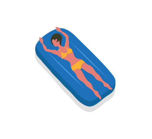 La niña está durmiendo en la cama de la piscina  Ilustración