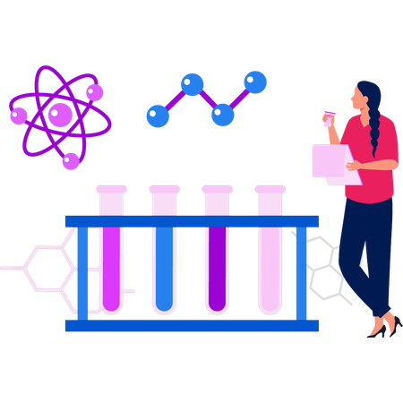 La chica está experimentando con muestras.  Ilustración