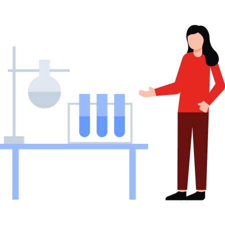 La chica está haciendo experimentos en el laboratorio.  Ilustración