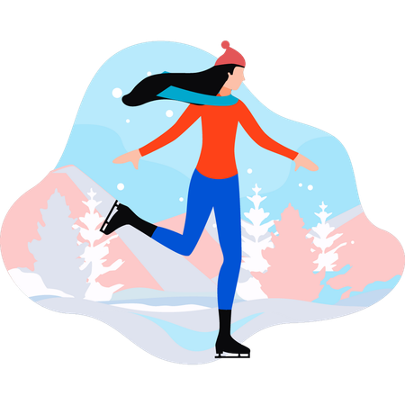 La chica está haciendo patinaje sobre hielo.  Ilustración