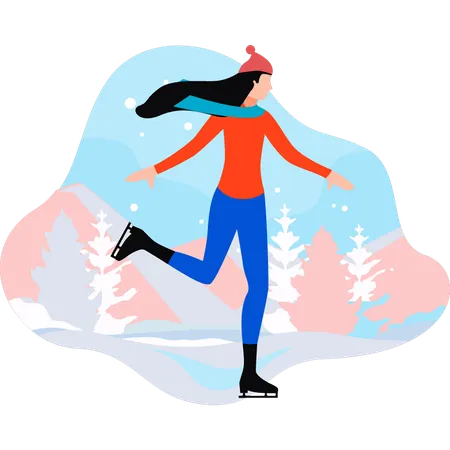 La chica está haciendo patinaje sobre hielo.  Ilustración