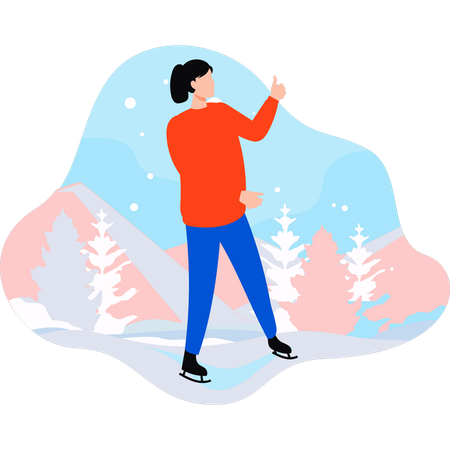 La chica está haciendo patinaje sobre hielo.  Ilustración