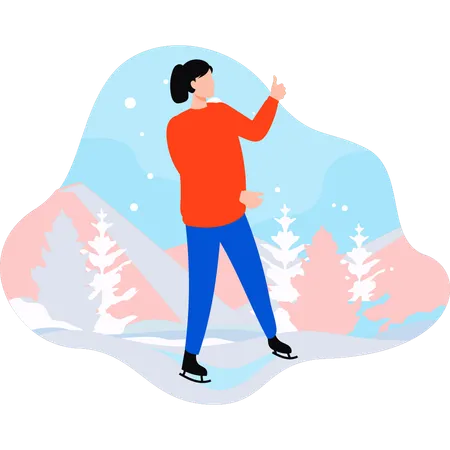 La chica está haciendo patinaje sobre hielo.  Ilustración