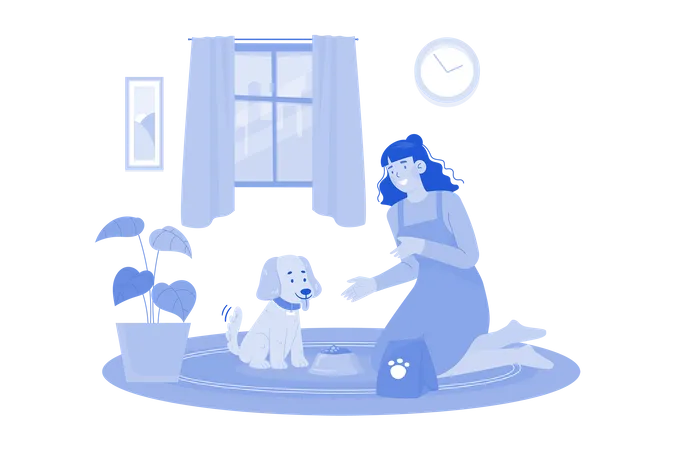 La niña está jugando con el perro.  Illustration