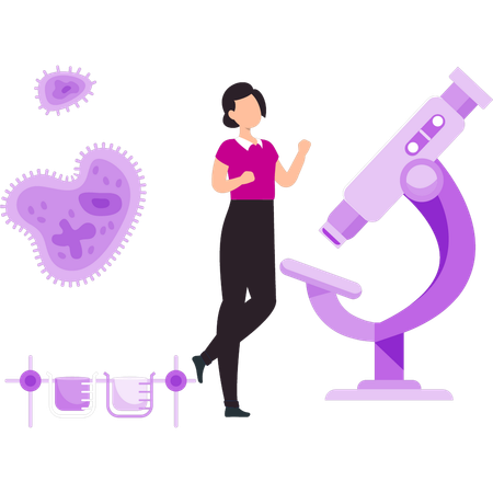 La chica está mirando el microscopio.  Illustration