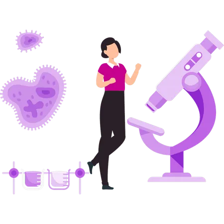 La chica está mirando el microscopio.  Illustration