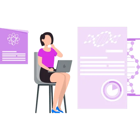 La chica está mirando la estructura del ADN.  Ilustración