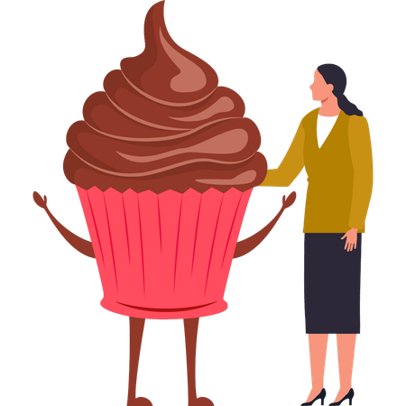 La chica está mirando el cupcake.  Ilustración