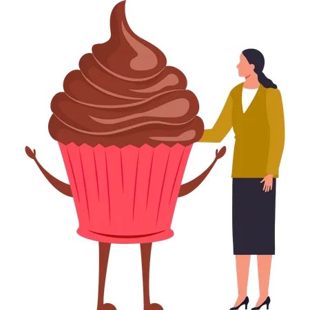 La chica está mirando el cupcake.  Ilustración