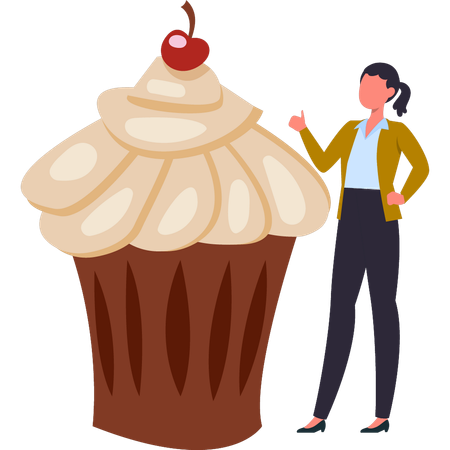 La chica está mirando el cupcake.  Ilustración