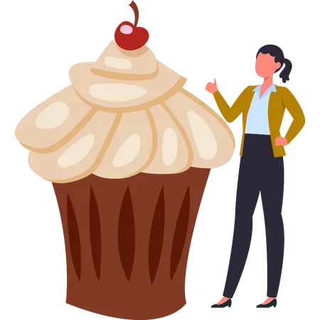 La chica está mirando el cupcake.  Ilustración