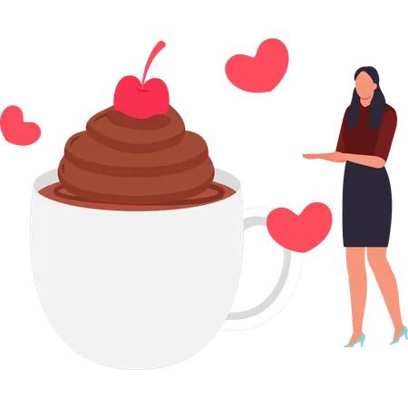 La chica está mostrando café con chocolate.  Ilustración