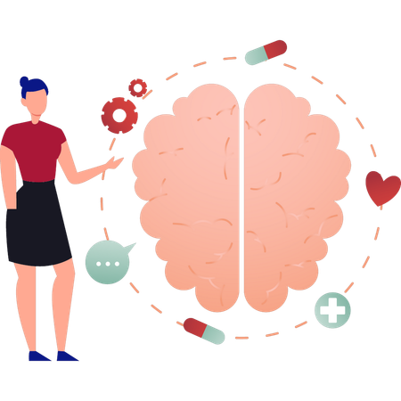 La niña muestra la tecnología de configuración del cerebro.  Ilustración