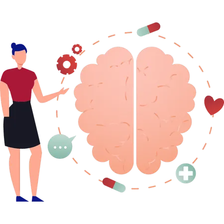 La niña muestra la tecnología de configuración del cerebro.  Ilustración