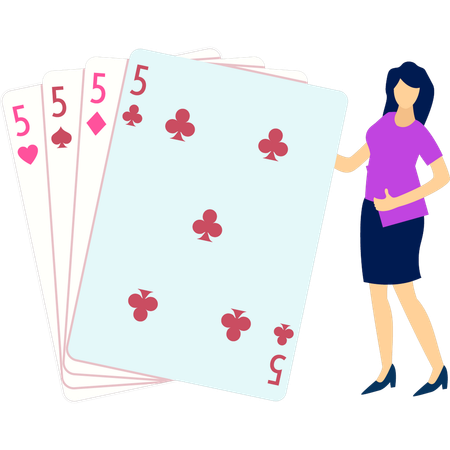 La chica muestra las diferentes cartas del casino.  Ilustración