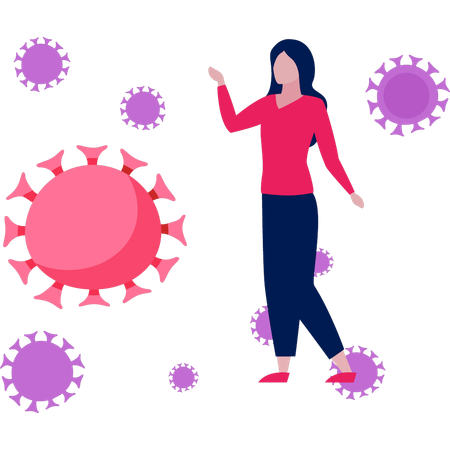 La niña muestra los gérmenes del virus.  Ilustración