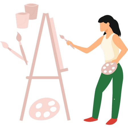 La chica está pintando con un pincel.  Ilustración