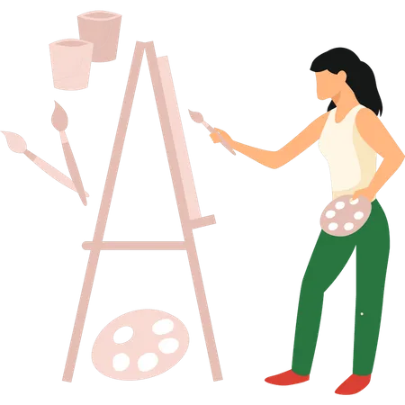 La chica está pintando con un pincel.  Ilustración