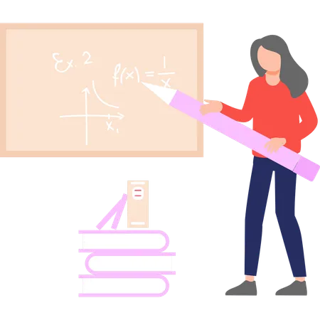 La niña está resolviendo ecuaciones matemáticas.  Ilustración