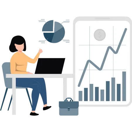 La chica está trabajando en el gráfico del dólar.  Ilustración