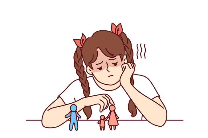 Niña está triste por la ruptura de sus padres  Ilustración