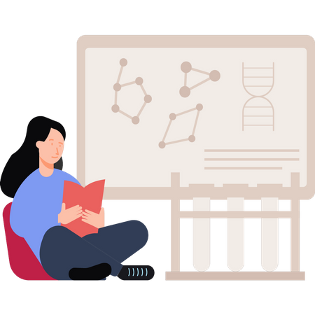 Niña estudiando materia de ciencias  Ilustración