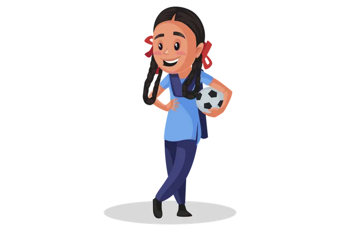 Estudiante india sosteniendo fútbol  Ilustración