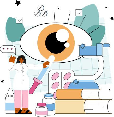 Chica examina los ojos  Ilustración