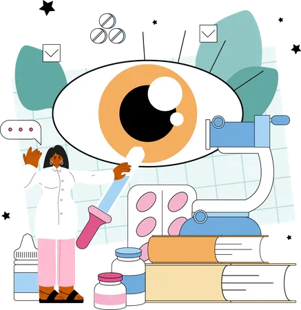 Chica examina los ojos  Ilustración