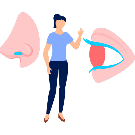 Niña explica sobre el ojo humano  Ilustración