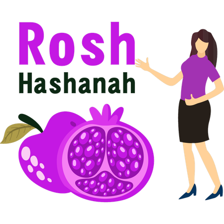 Niña explicando sobre diferentes frutas para Rosh Hashaná  Ilustración