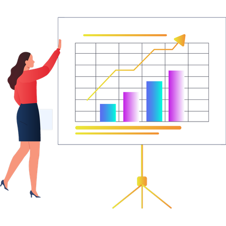 Chica explicando sobre el diagrama gráfico  Ilustración