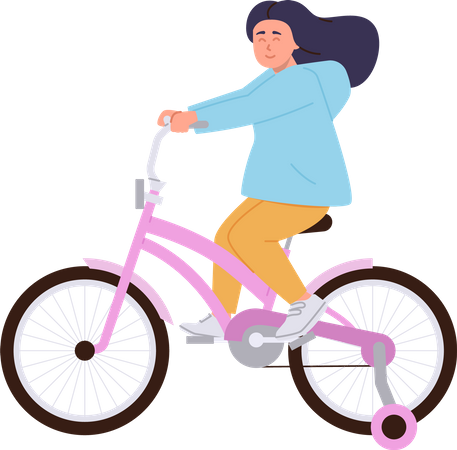 Niña feliz con ropa informal montando en bicicleta  Ilustración