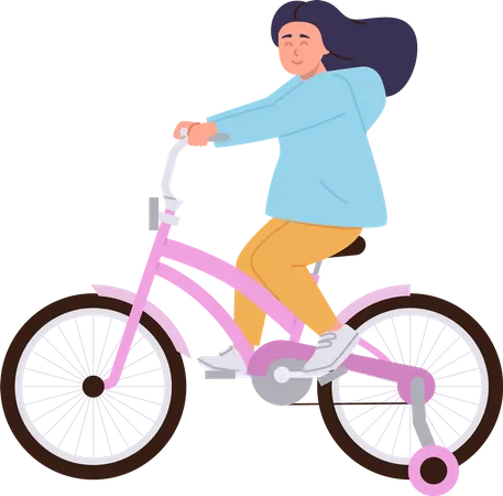 Niña feliz con ropa informal montando en bicicleta  Ilustración