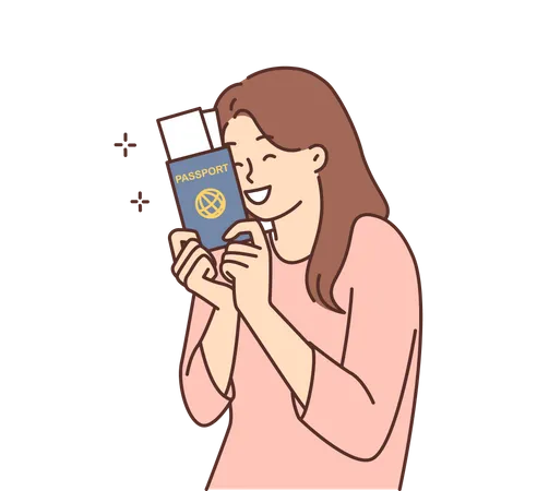 Chica feliz después de recibir el pasaporte  Ilustración