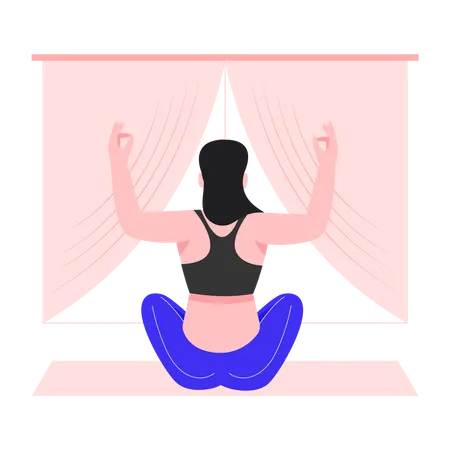 Chica feliz haciendo yoga  Ilustración