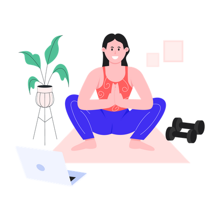 Chica feliz haciendo yoga  Ilustración