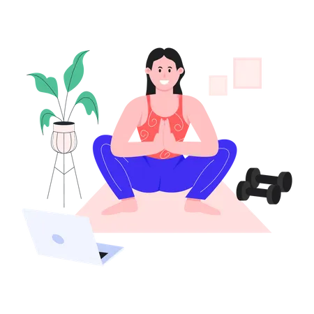 Chica feliz haciendo yoga  Ilustración