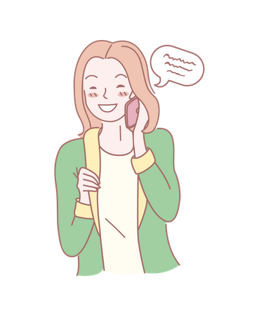 Chica feliz sonriendo mientras habla por teléfono  Ilustración